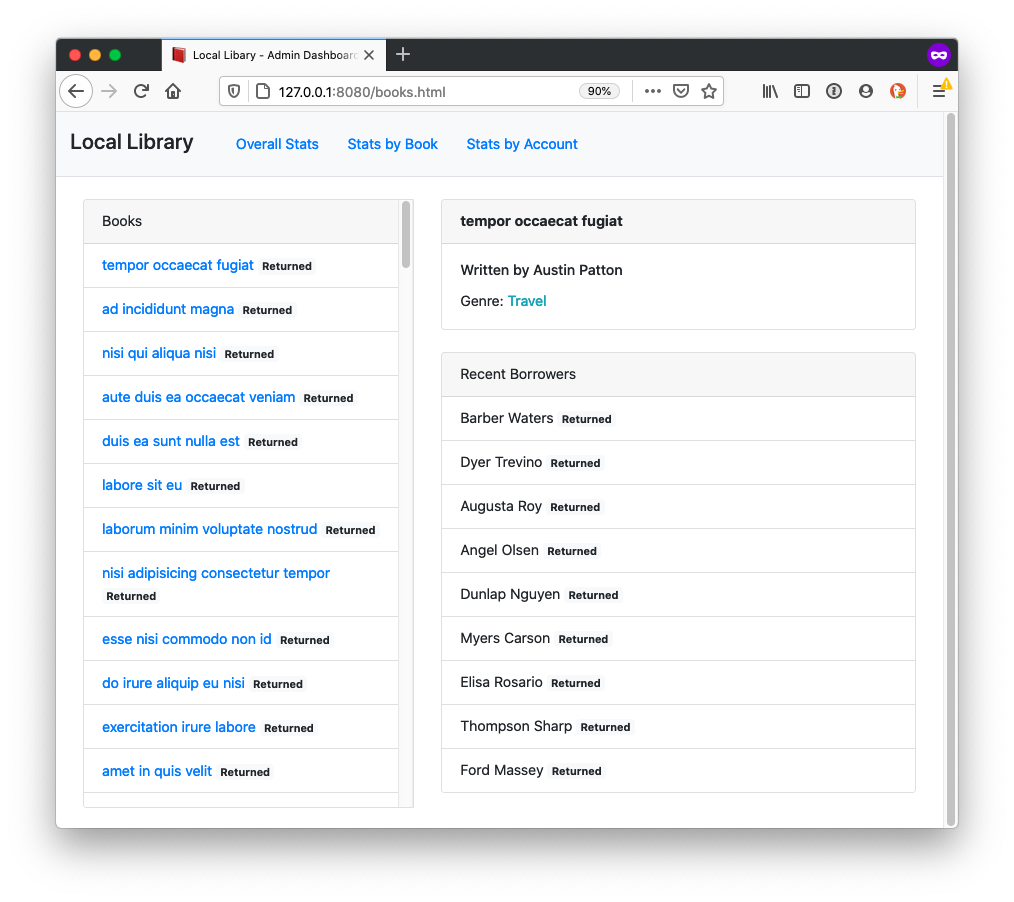 Books page for Local Library